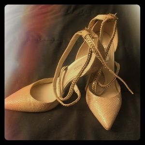 Gold pointy toe heels